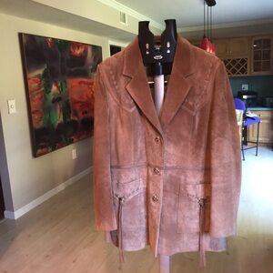 Vintage Shelpers country Southwestern suede camel jacket boho size 14